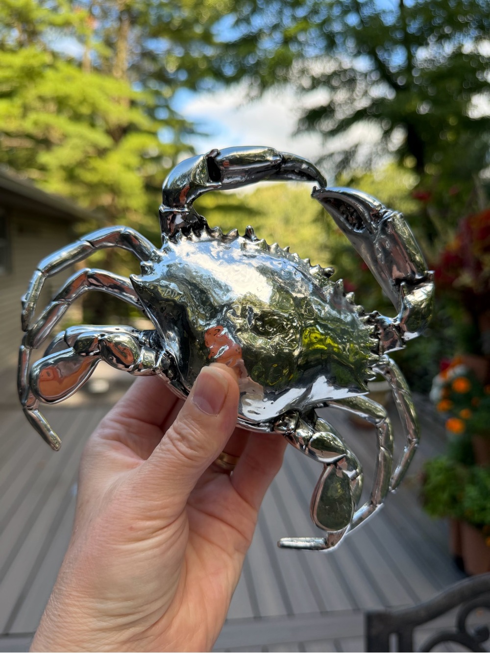Silver CRAB Metal Silver Finish Figure Paper Weight 1 Pound Unusual Art Piece